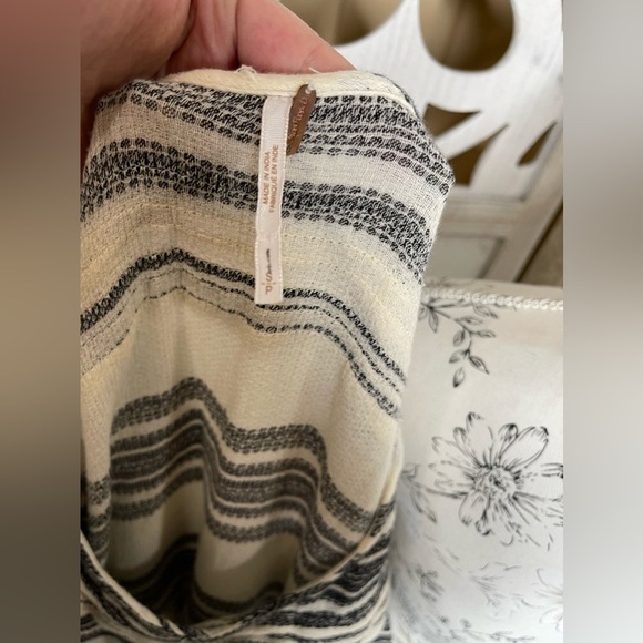 Free People Womens Cream Black Striped Long Sleeve Babydoll Mini Dress Sz Small - Picture 5 of 5